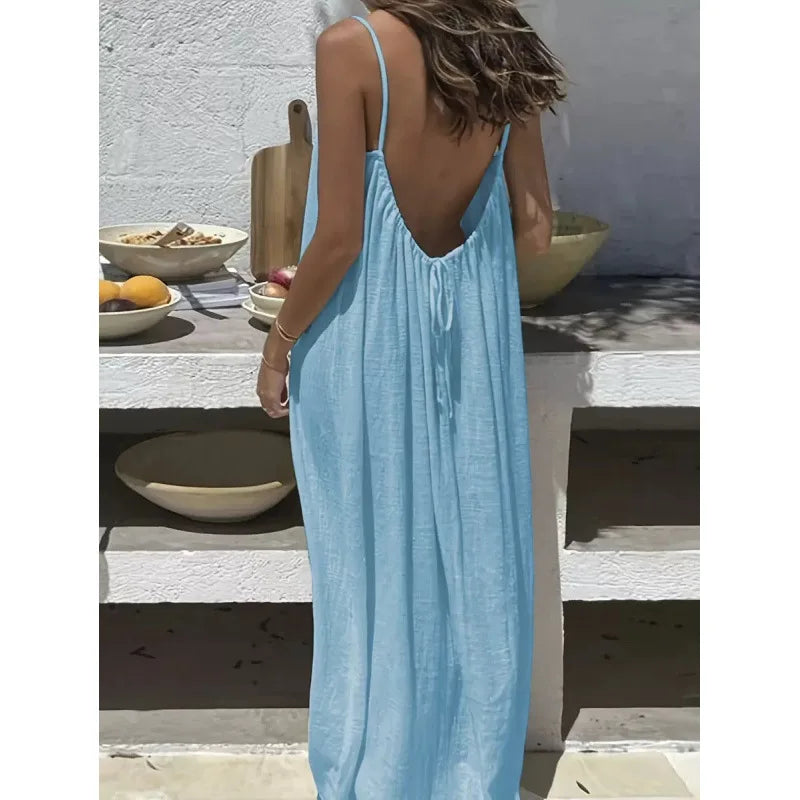 New Arrival Women's Strapless Backless Long Loose Home Dress Comfortable Sleepwear Casual Maxi Dress