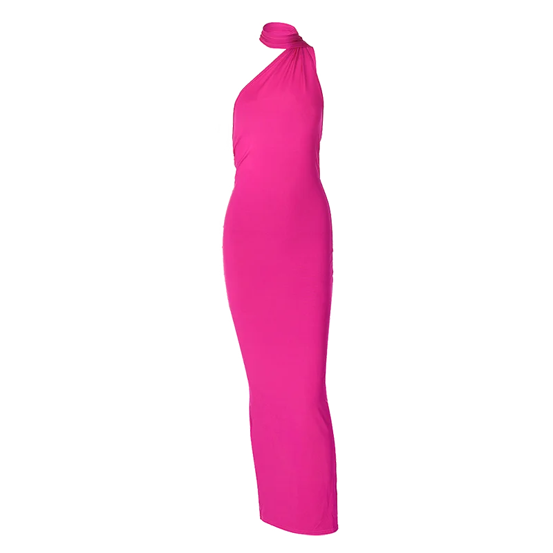 Hugcitar One Shoulder Backless Adjustable Scarf Loop Ruched Sexy Maxi Dress Women Elegant Y2K Streetwear Festival Outfit