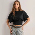 Batwing Sleeves Loose T-shirt Short Sleeve Tee Crop Top Women Summer Clothes Black White Gray Streetwear T Shirts Woman 2026 New