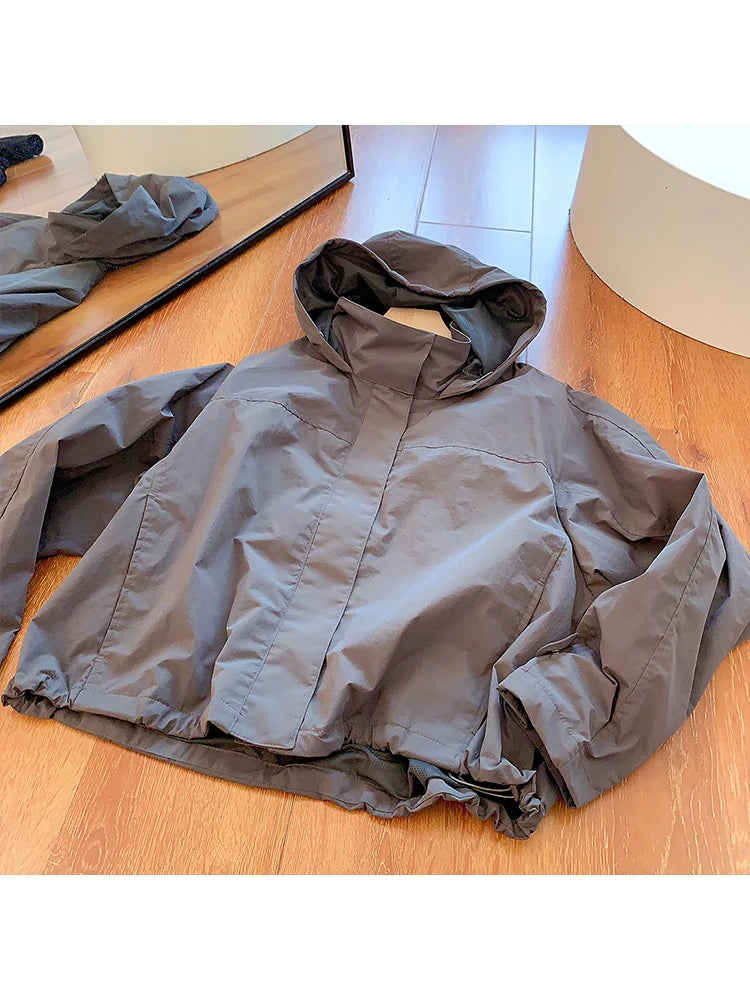 Mumaroho 2026 Autumn Winter Women Windbreaker Jacket Windproof Solid Long Sleeve Outdoor Sport Hooded Thin Coat Jacket For Women