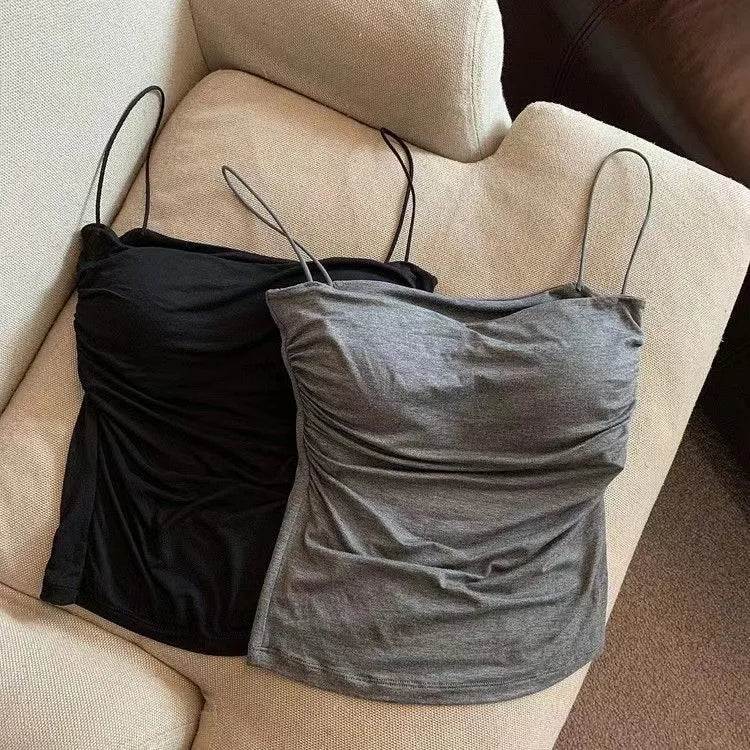 Sexy Short Top With Thin Straps Plain White Tank Top Korean Style Women's Sleeveless Top Tank Underwear Fitted Camisole