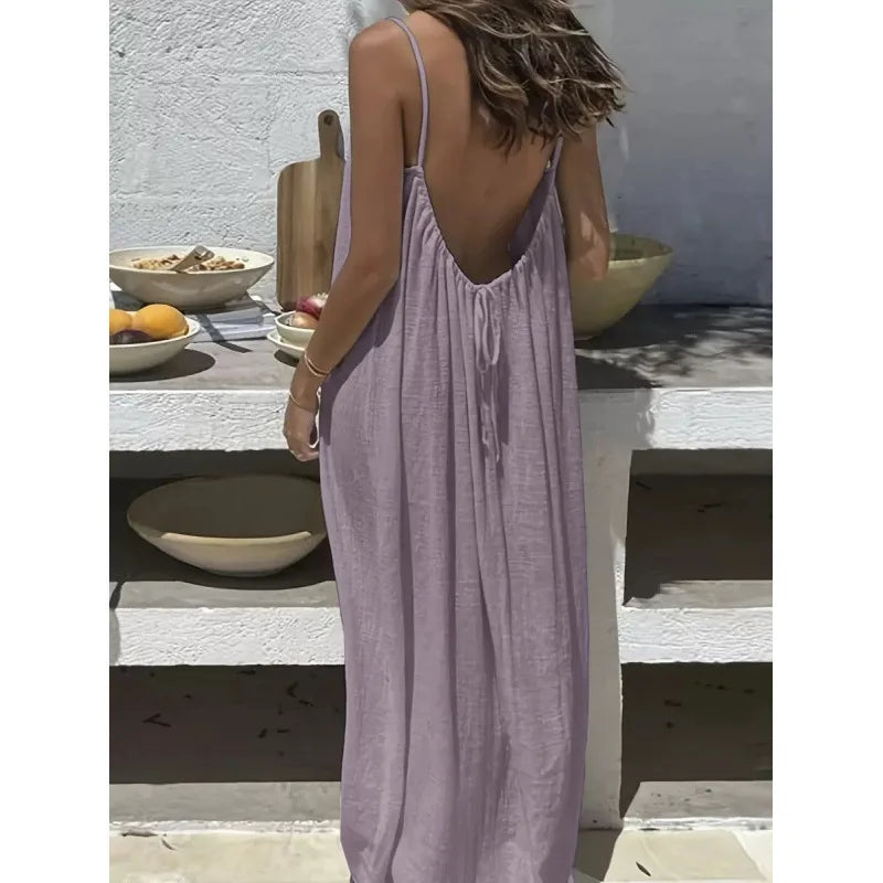 New Arrival Women's Strapless Backless Long Loose Home Dress Comfortable Sleepwear Casual Maxi Dress