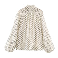Women Polka Dot Print Blouse Casual High Collar Long Sleeve Lady Top Simple Women's Blouse Female Shirts & Blouses