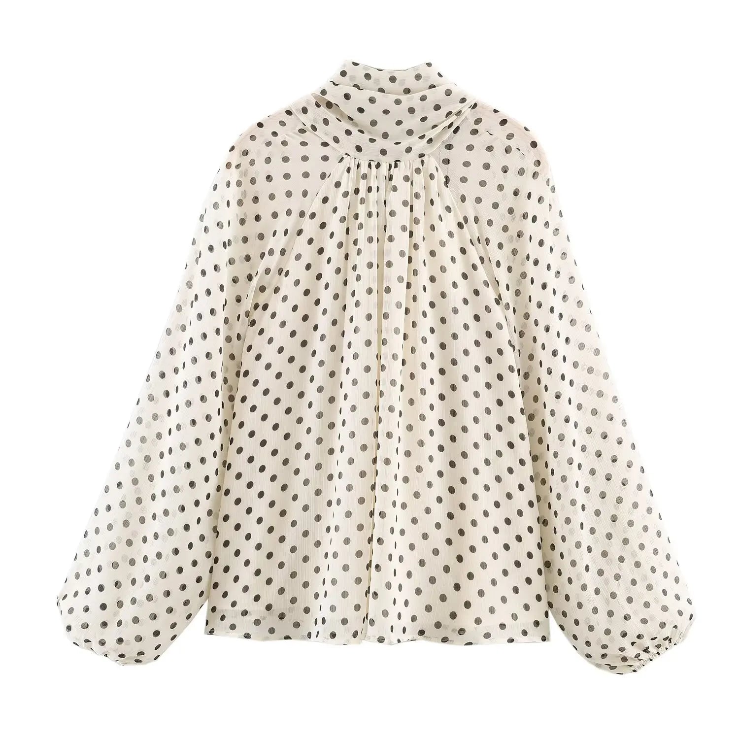 Women Polka Dot Print Blouse Casual High Collar Long Sleeve Lady Top Simple Women's Blouse Female Shirts & Blouses