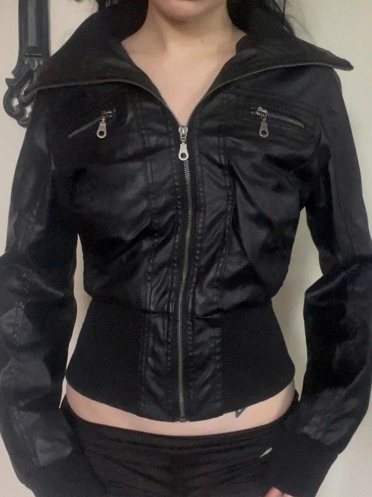 AltGoth Amercian Vintage Pu Leather Jacket Women Streetwear Harajuku Grunge Emo Alternative Grunge Zipper Casual Coats Female