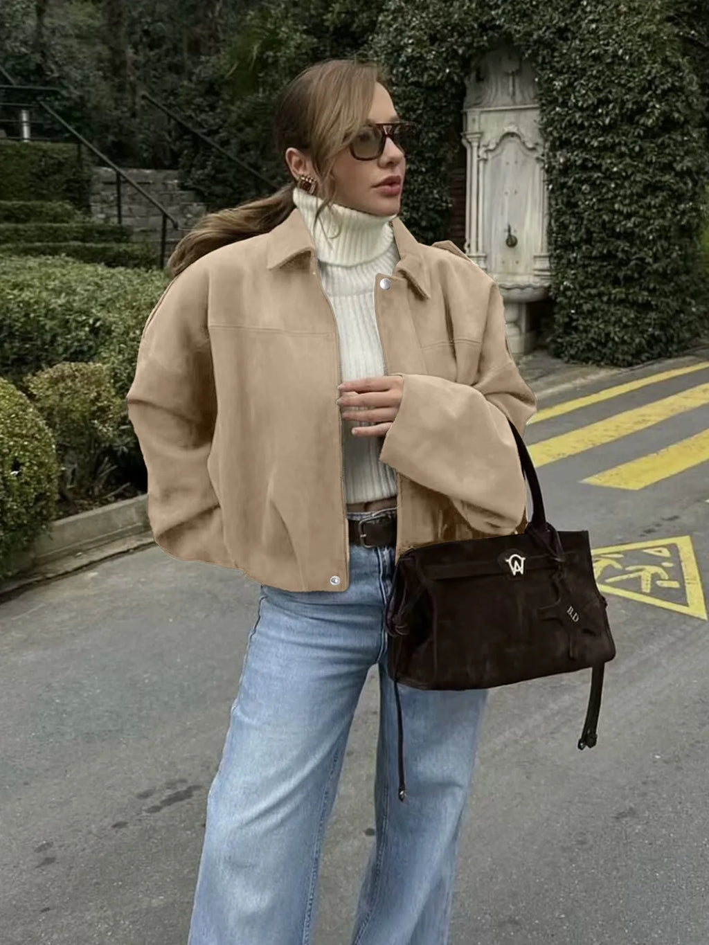 2026 Women's Fashion Loose Drop Shoulder Zip-Up Cargo Jacket Casual Top