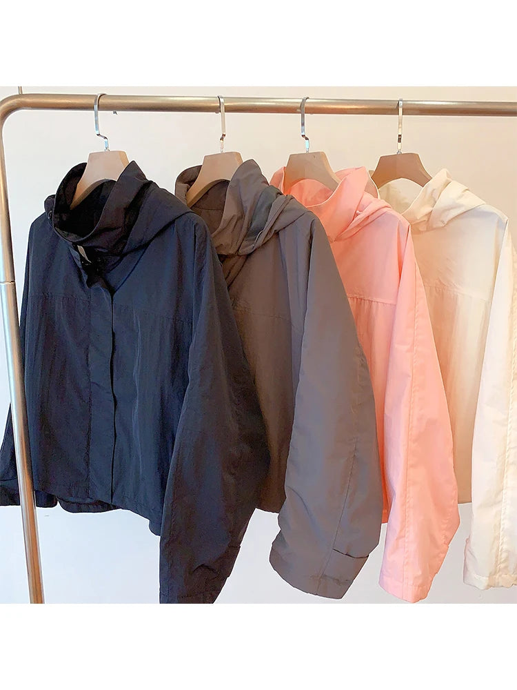 Mumaroho 2026 Autumn Winter Women Windbreaker Jacket Windproof Solid Long Sleeve Outdoor Sport Hooded Thin Coat Jacket For Women