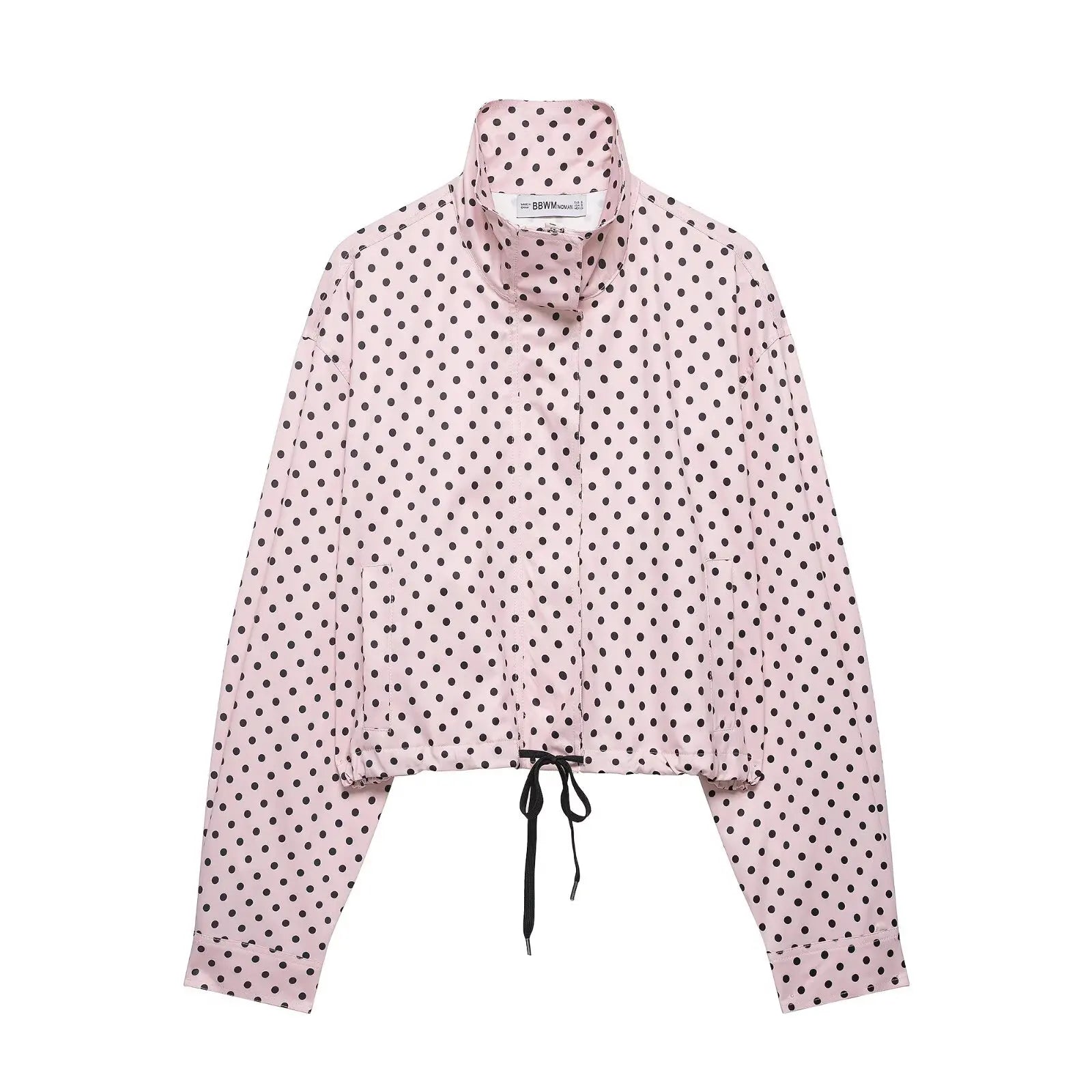 HH Woman Autumn Long Sleeves Turtleneck Zipper With Pockets Drawstring Casual Coats Women Fashion Polka Dot Printed Jacket