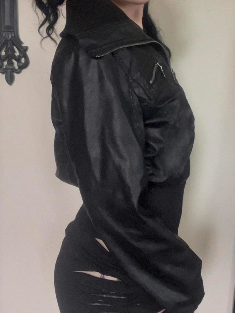 AltGoth Amercian Vintage Pu Leather Jacket Women Streetwear Harajuku Grunge Emo Alternative Grunge Zipper Casual Coats Female