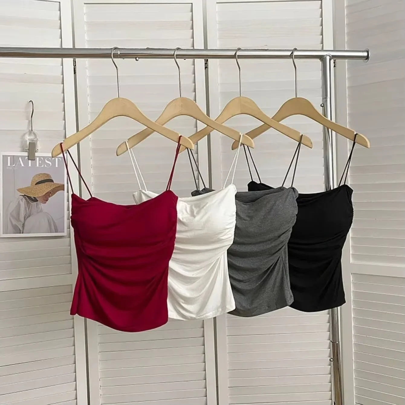 Sexy Short Top With Thin Straps Plain White Tank Top Korean Style Women's Sleeveless Top Tank Underwear Fitted Camisole